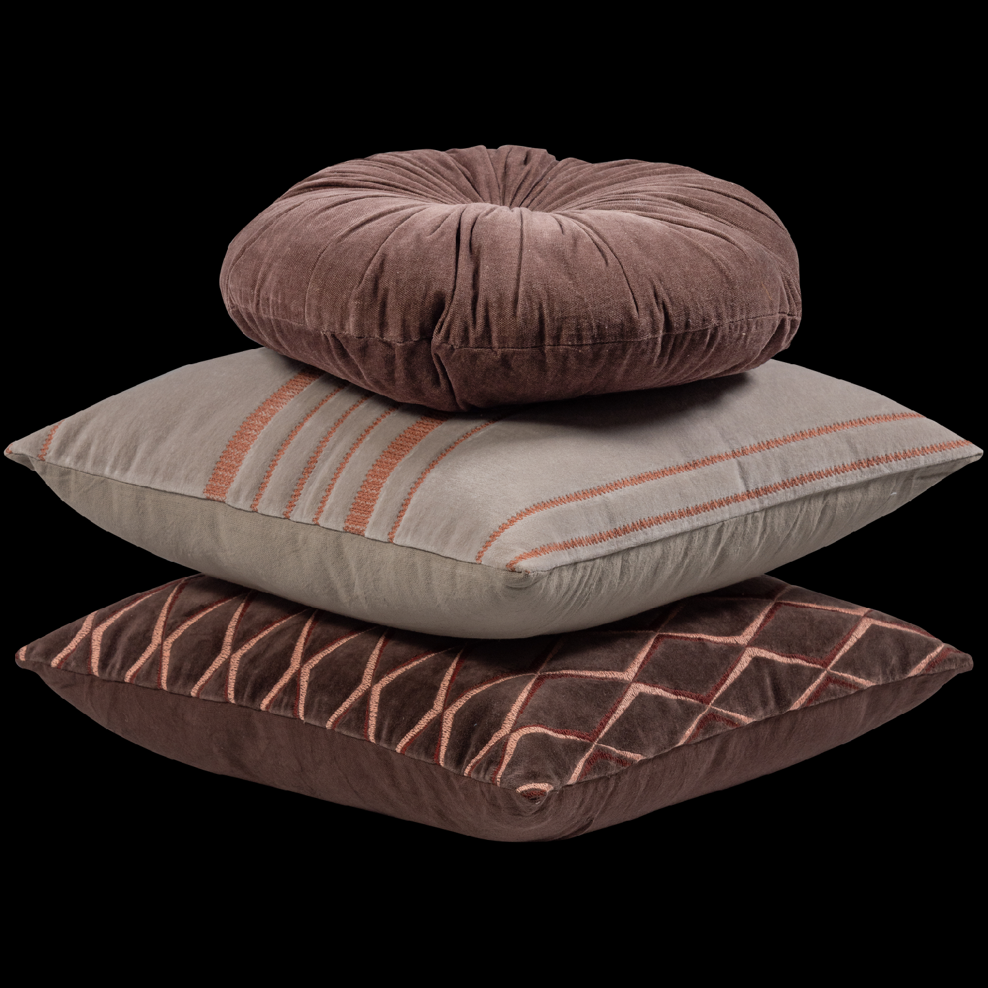 AZIZ CUSHIONS VELVET BROWN/NATURAL - SET OF 3