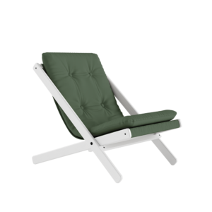 KARUP Skládací křeslo BOOGIE bíle lakované s olivově zeleným potahem