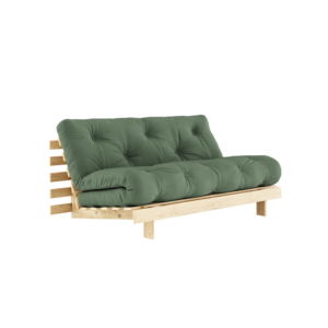 KARUP DESIGN Olivově zelená rozkládací pohovka ROOTS s konstrukcí ze světlého dřeva 160x200 cm