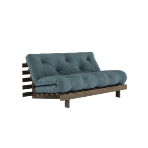KARUP DESIGN Petrolejově modrá rozkládací pohovka ROOTS s konstrukcí z tmavě hnědého dřeva 160x200 cm