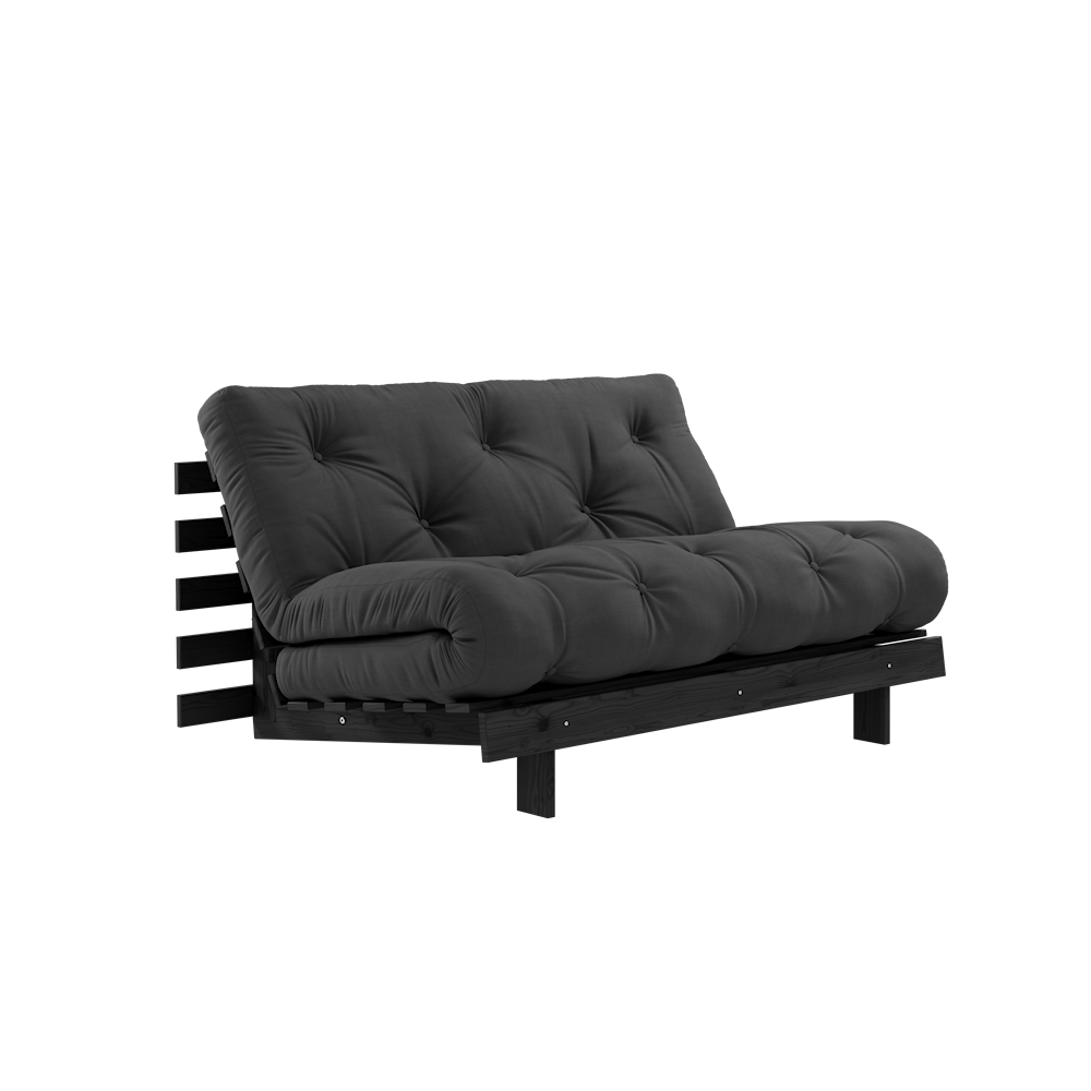 KARUP DESIGN Černá rozkládací pohovka ROOTS s konstrukcí z černého dřeva 140x200 cm