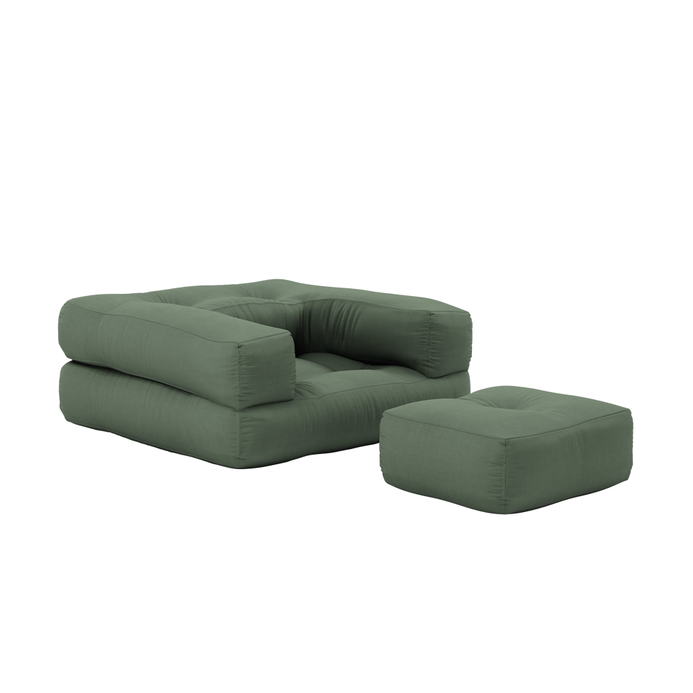 KARUP Dětské rozkládací křeslo 3v1 MINI CUBE olivové